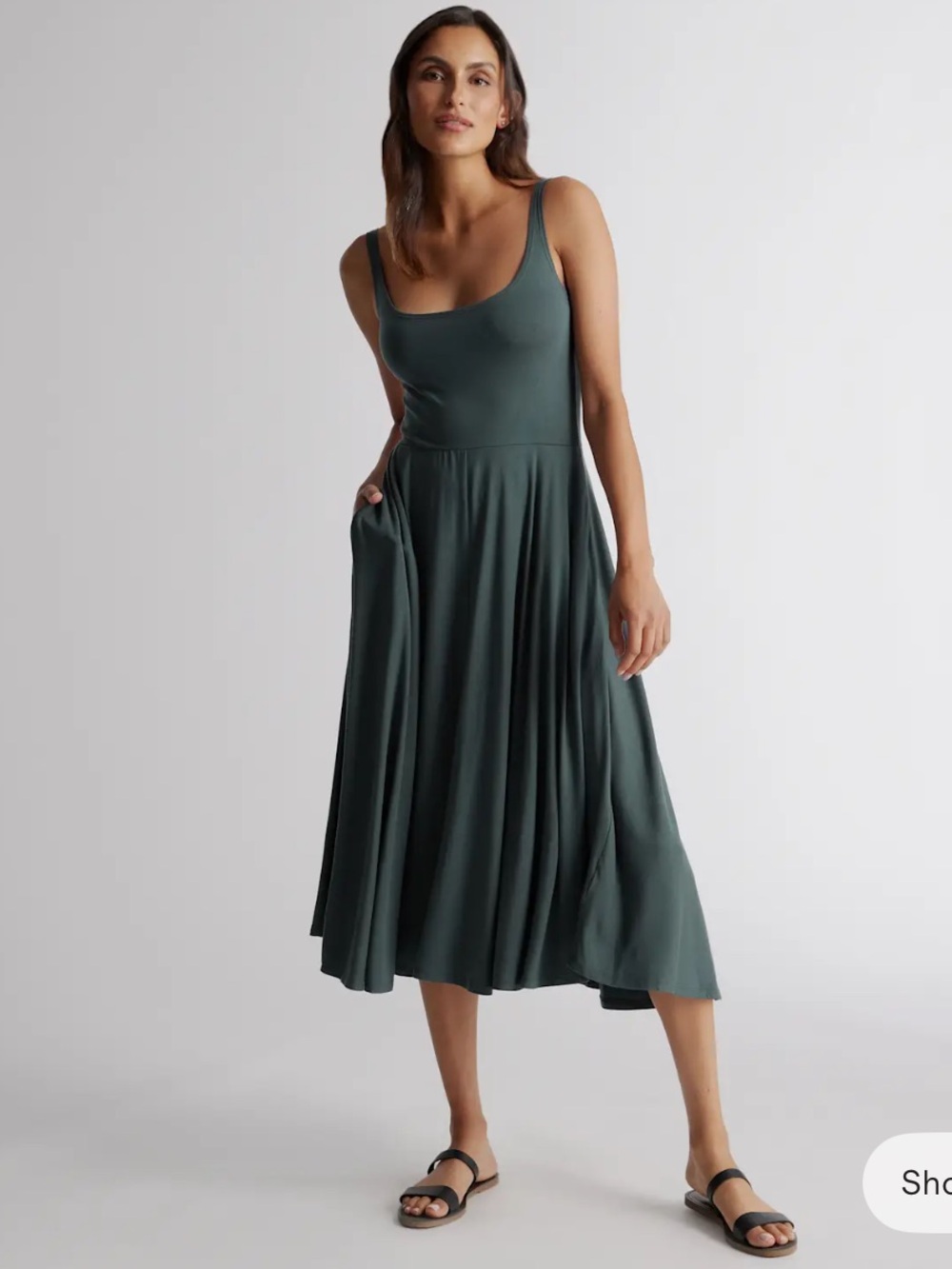 Quince Tencel Jersey Fit & Flare Dress - Dark Olive Green